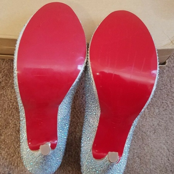 SOLD: Silver Rhinestone Red Bottom Heels - Picture 4 of 6